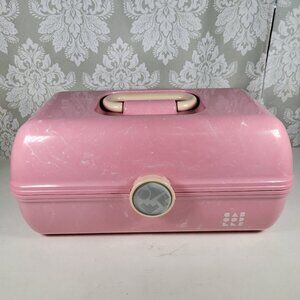 Caboodles Large Case Carrying Makeup Craft Pink White Marbled w/Mirror 5626 USA